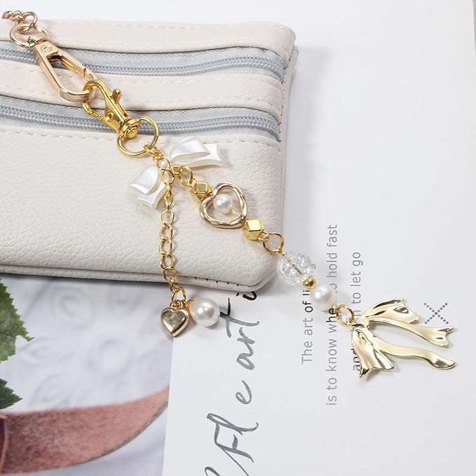 Pearl Beaded Keychain Charms, Cute Purse Charms for Handbags, Gold Starfish Keyring for Women, Heart Star Moon Shell