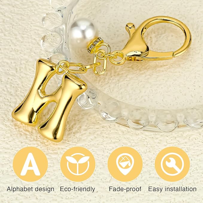 VICKHU Gold Plated Bubble Initial Letter Cute Keychain for Women Car Key Purse Decorative Keyring Handbag Charms Fashion