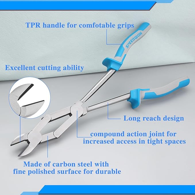 SPEEDWOX 13-Inch Long Reach Double-Joint Side Cutters Dual Pivot Wire Cutting Pliers Extra Long Engineer Pliers