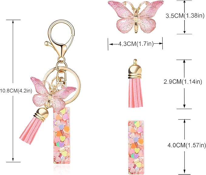 Fashion Alphabet Initial Letter Keychain Tassel Butterfly Pendant Key Ring for Purse Handbags Women Girl
