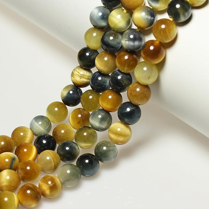 MJDCB Stone Beads 4mm 85pcs Round Yellow Blue Tiger's Eye Loose Gemstone Bead Charms for Jewelry Making Bracelet Necklace Earring Pendant