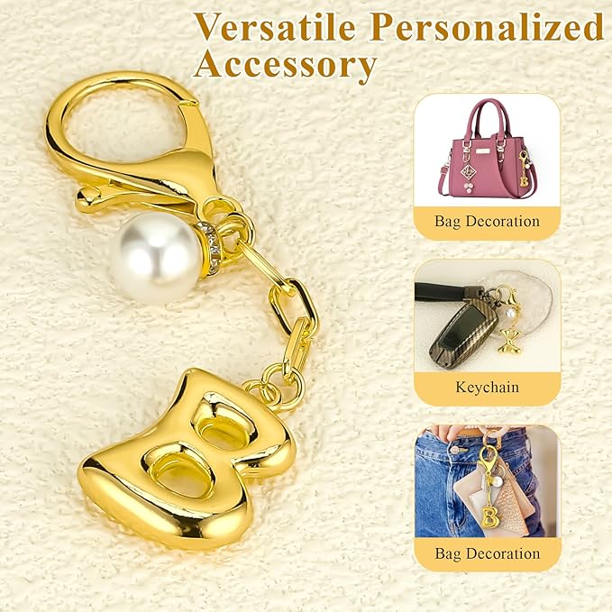 VICKHU Gold Plated Bubble Initial Letter Cute Keychain for Women Car Key Purse Decorative Keyring Handbag Charms Fashion