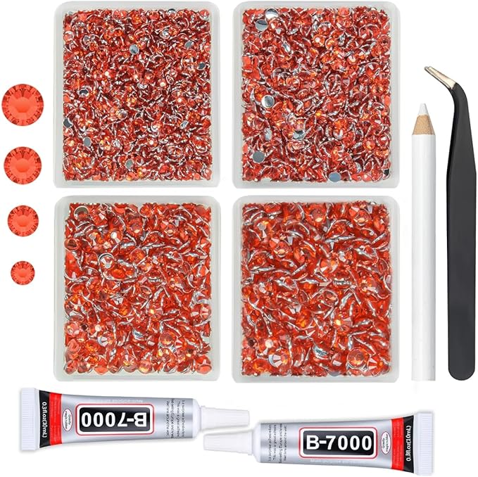 4 Boxes Light Red Crystal Resin Rhinestones w B7000 Glue for Bedazzling Crafting 3mm 4mm 5mm 6mm Flatback Stones Diamonds Crystals Gems for Face Eyes Makeup Tumblers Bottles DIY Crafts Clothes