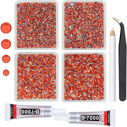 4 Boxes Light Red Crystal Resin Rhinestones w B7000 Glue for Bedazzling Crafting 3mm 4mm 5mm 6mm Flatback Stones Diamonds Crystals Gems for Face Eyes Makeup Tumblers Bottles DIY Crafts Clothes