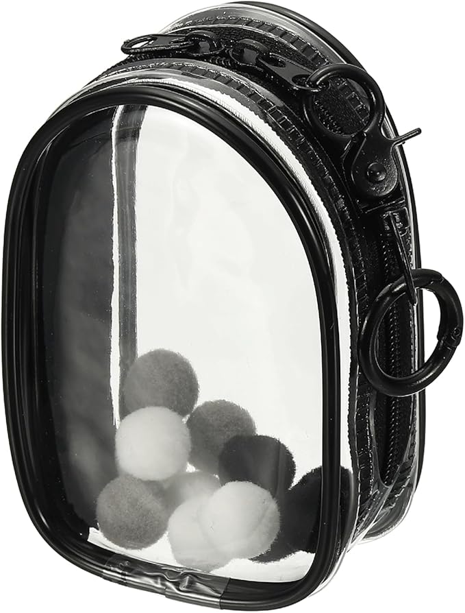 uxcell 4 Inch Clear Figure Display Bag, Mini Clear Pouch Waterproof Coin Pouch with Keychain and Pom Poms for Blind Box Doll Display (Oval, Black)