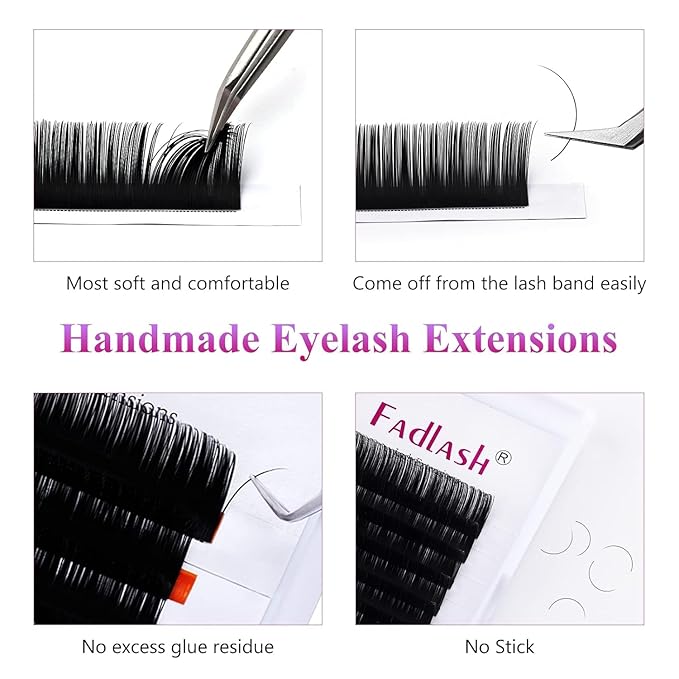 Lash Extension B Curl 20-25mm FADLASH Eyelash Extensions Mixed Tray Lashes 0.15 Faux Mink Single Classic Lash Extensions Supplies (0.15-B, 20-25mm Mix)