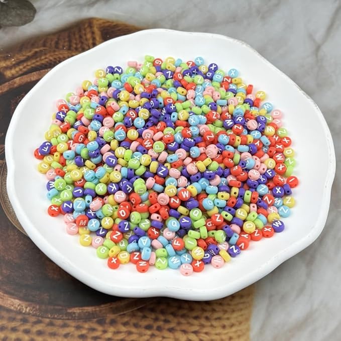 1000pcs Round Letter Beads 4x7mm Acrylic Alphabet Beads Spacer Beads for Jewelry Making Bracelets Necklace Earring Key Chains DIY Craft(A-White Letter Colorful Bead)