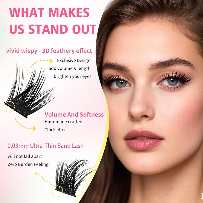 Gyinsoo 160Pcs DIY Lash Extension Kit D Curl 5-18mm Mix "Little Rebel" Style with Pink Bond and Seal, Remover & Tweezers - Short to Long Clusters for Inner Corner & Bottom Lashes