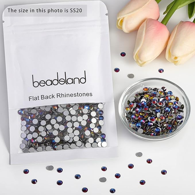 Beadsland Flat Back Crystal Rhinestones Round Gems for Nail Art and Craft Glue Fix, Blue Volcano, 4.6-4.8mm, SS20/1440pcs