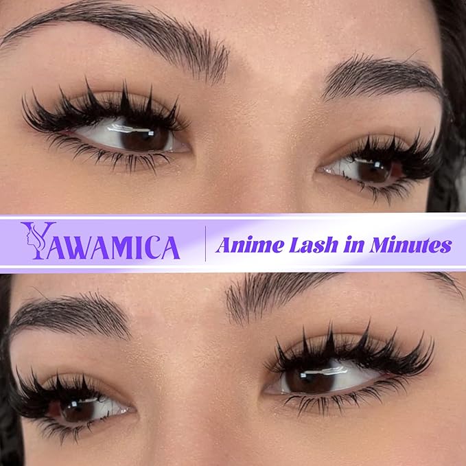 Yawamica Manga Lash Clusters Spiky Eyelash Clusters Wispy Lash Extensions 10-16mm Fairy Individual Lashes C Curl DIY Anime Lashes for Cosplay & Daily Wear