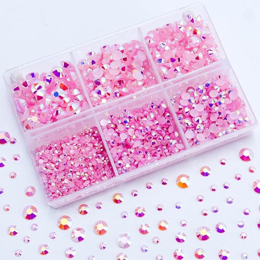 3000PCS Resin Flatback Rhinestone, 2mm 3mm 4mm 5mm 6mm Light Pink AB Flatback Jelly Resin Rhinestones for Tumblers, Mugs, Bottles, Craft Decoration, Loose Bling Glitter Gem Stone