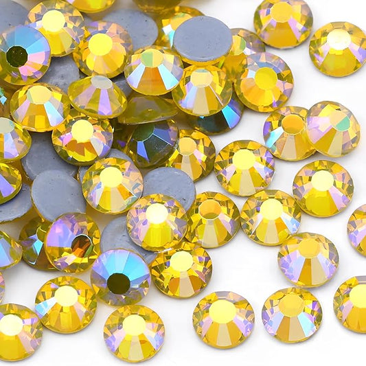 288pcs Hotfix Rhinestones Flatback Crystal Rhinestones for Crafts Crafting Clothes Shoes DIY Decorations, 7.2mm SS34, Lemon Ab