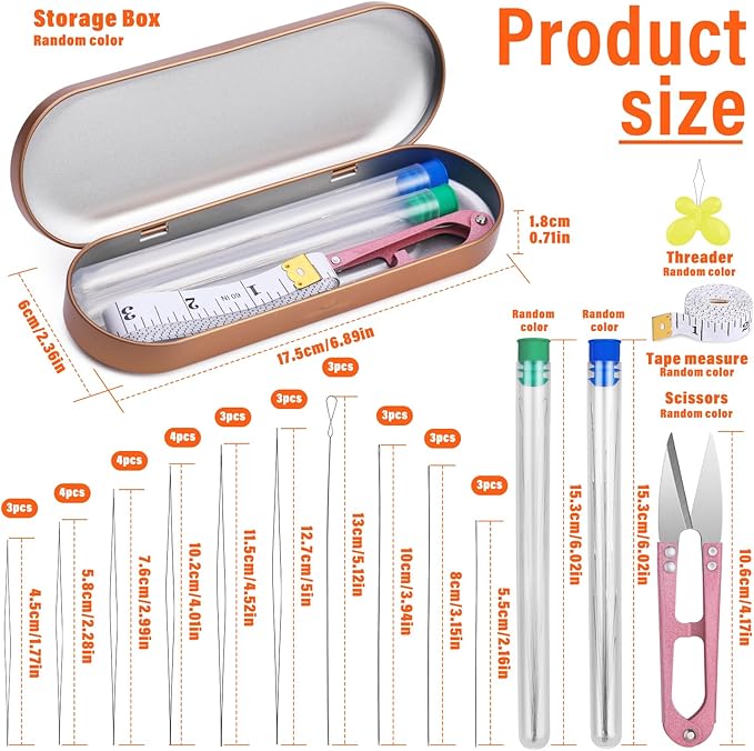 GarfxG Beading Needles Set 39 pcs 3 Type Including Collapsible Big Eye & Straight & Twisted Beading Needles with Storage Box for Jewelry Making