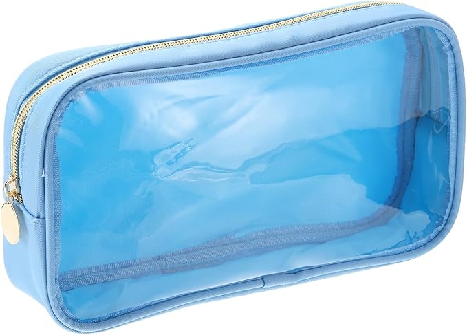 uxcell Clear Makeup Bag Small Cosmetic Bag Case Transparent Toiletry Organizer with Zipper, Portable Makeup Pouch for Daily Use Travel, Medium, Blue