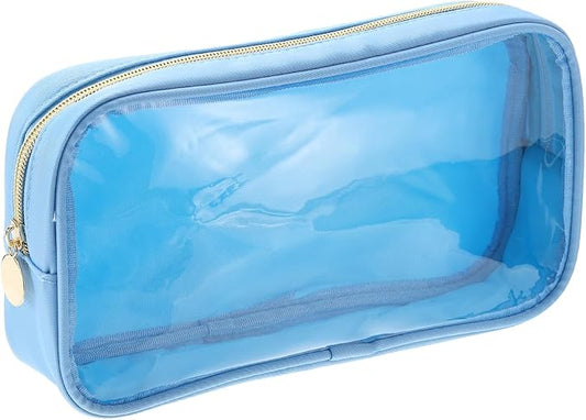 uxcell Clear Makeup Bag Small Cosmetic Bag Case Transparent Toiletry Organizer with Zipper, Portable Makeup Pouch for Daily Use Travel, Medium, Blue