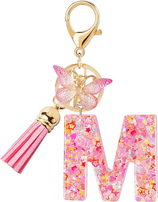 Initial letter Keychains for Women Girls Tassel Butterfly Cute Keychain for Wallet Backpack charm
