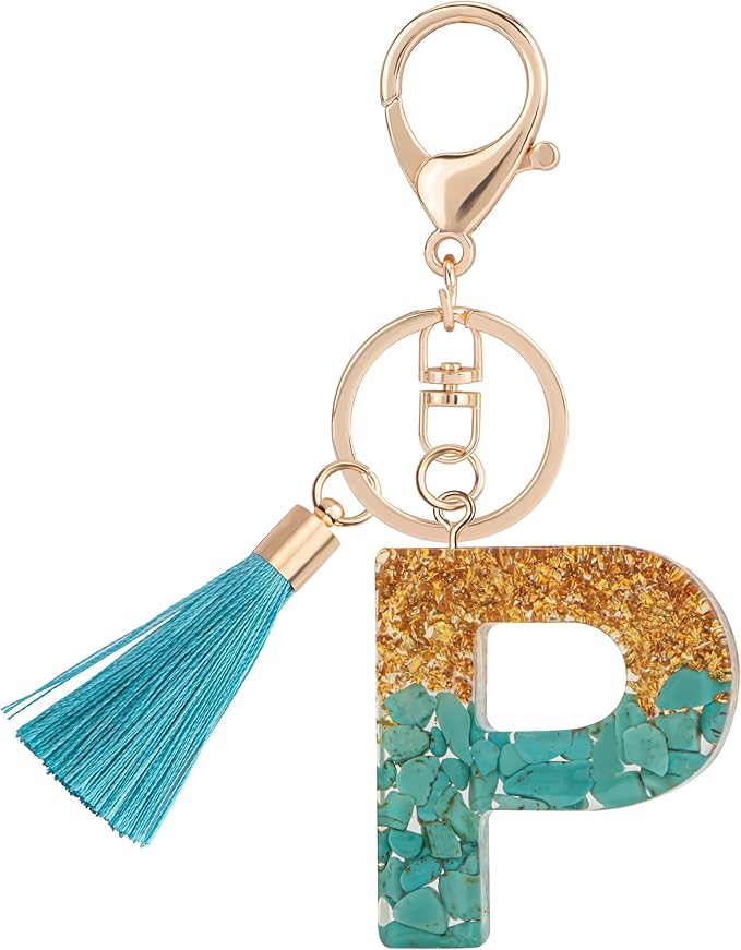 Suweibuke Cute Pink Key Chains for Women Girls, Initial Letter Keychains with Tassel, Charms for Key Purse Handbags Backpacks