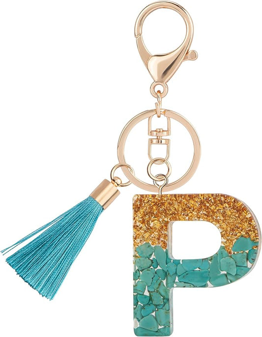 Suweibuke Cute Pink Key Chains for Women Girls, Initial Letter Keychains with Tassel, Charms for Key Purse Handbags Backpacks