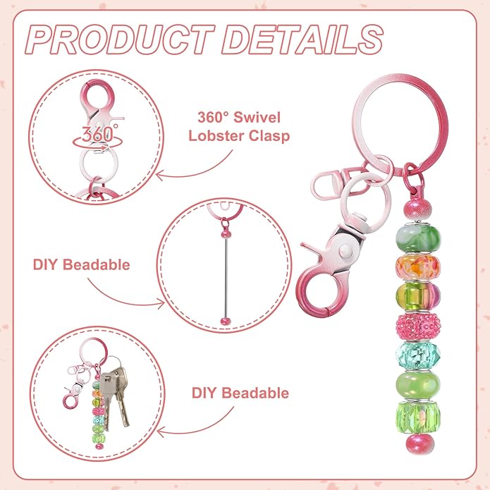 uxcell Beadable Keychain, Keychain Making Supplies, Blank Bead Metal Chain Bars for DIY Crafts Jewelry Making Gift