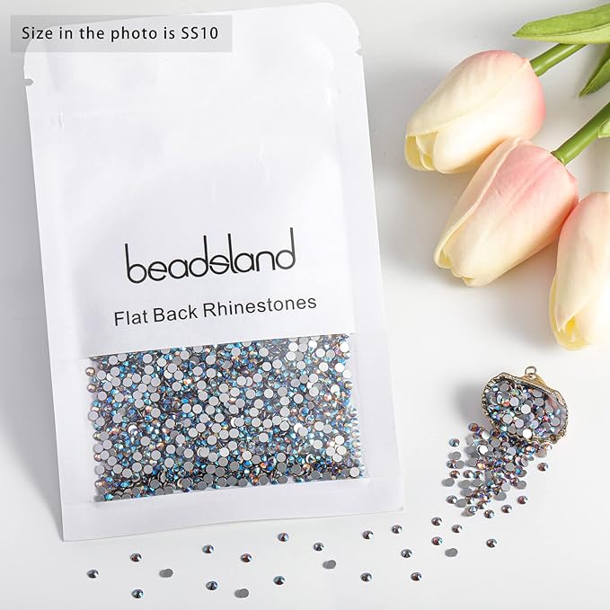 beadsland 1440 Pieces Flat Back Crystal Rhinestones Round Gems, Lt.Colorado Topaz AB,SS10,2.7-2.9mm