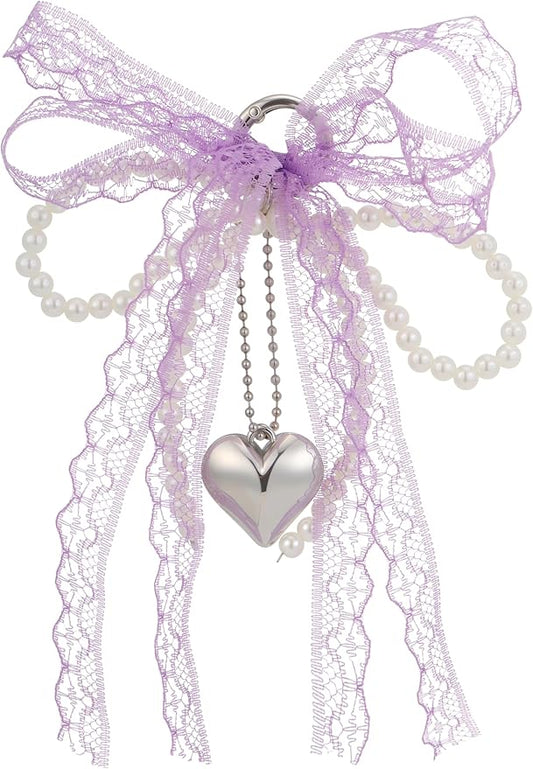 Pearl Bow Keychain Cute Y2k Lace Bowknot Keychain Coquette Aesthetic Accessories Bag Purse Handbag Backpack Charm
