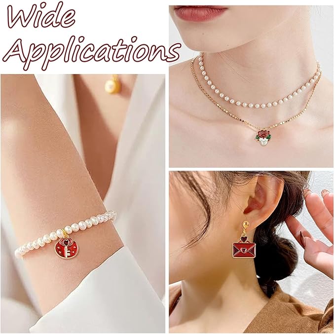 Stiesy 45 Pcs 9 Styles Romantic Sweet Enamel Valentine's Day Charms Red Heart Love Envelope Chocolate Flower Charm Pendant Bulk for DIY Date Necklace Bracelet Earring Presents