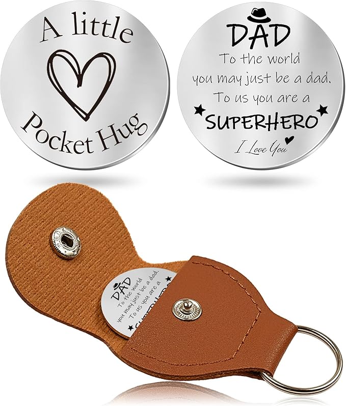 OUMILAN Pocket Hug Token Gifts for Men Boyfriend Girlfriend Inspirational Gift for Son Daughter Brother with Leather Keychain