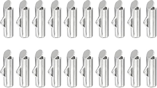 uxcell 100Pcs Slide on End Clasps, 10mm Tube Ball Bead Slider Crimp Ends for Multi-Strand DIY Craft Making, Silver White