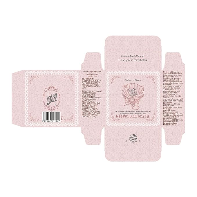 Flower Knows Shell's Jewel Highlighter Balm,Cute Pink Bag Charms Keychain,Glitter Highlighter Makeup,Natural Glow Finish,Long Lasting Face Illuminator,Gift for Women,Girls,0.11 oz(Moonlight Stone)