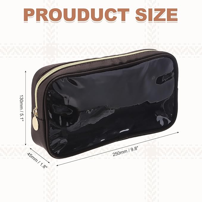 uxcell Clear Makeup Bag Small Cosmetic Bag Case Transparent Toiletry Organizer with Zipper, Portable Makeup Pouch for Daily Use Travel, Medium, Chocolate