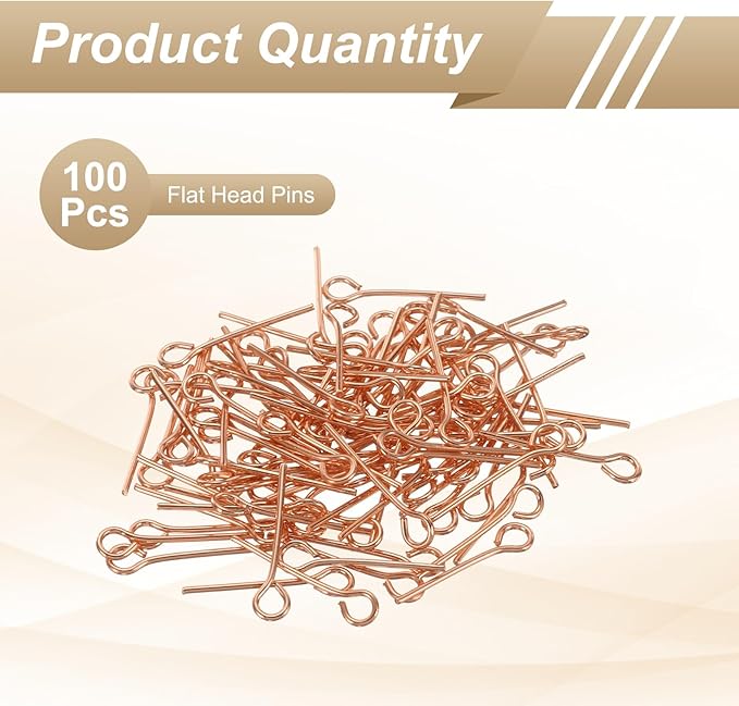 HARFINGTON 100pcs Open Eye Head Pins 0.79" 20mm Mini Metal Wire Eye Pins Beading Small Needles Bulk for Earring Pendant Necklace Bracelet Charm Jewelry Making Findings DIY Craft, Rose Gold