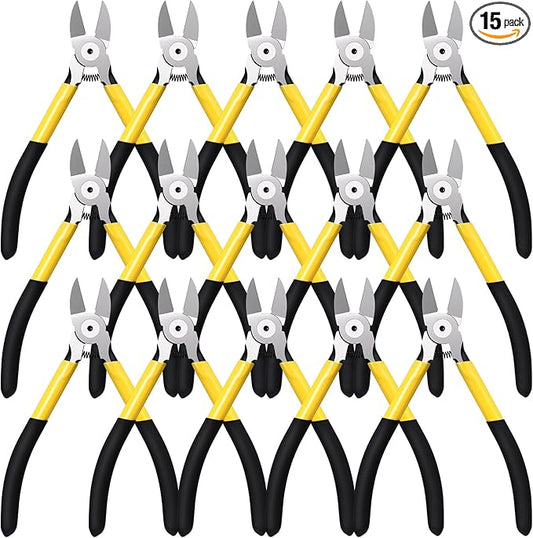 Lasnten Wire Cutters Precision Cutting Pliers Side Diagonal Cutters Small Wire Clippers with Nonslip Handle DIY Jewelry Making Crafting Model Kits (15 Pcs 6 Inch,Yellow Black)