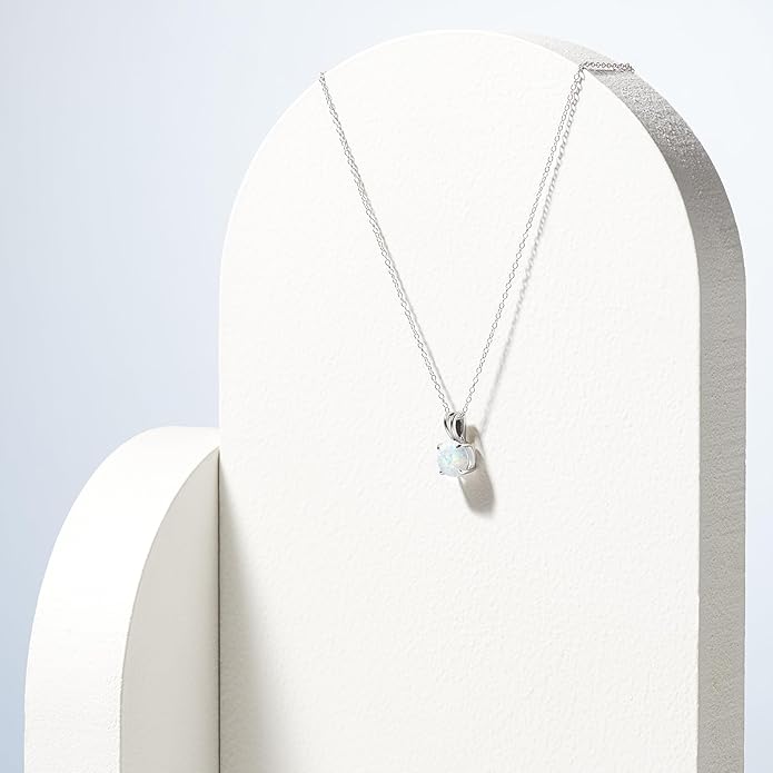 Amazon Essentials Sterling Silver Round Cut Birthstone Pendant Necklace 18"