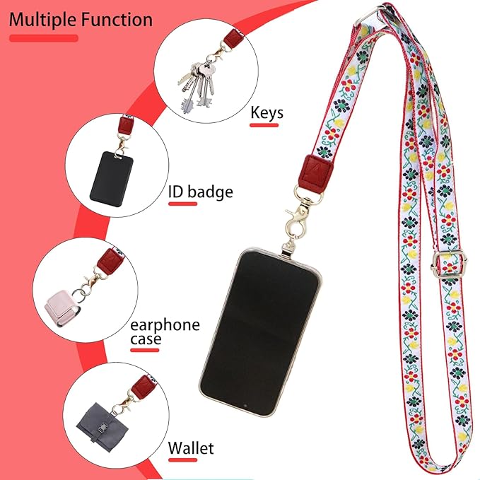 LEMEDE Wrist Keychain and Adjustable Phone Lanyard, Silver Hook Phone Crossbody Strap with 360° Rotating Phone Pads
