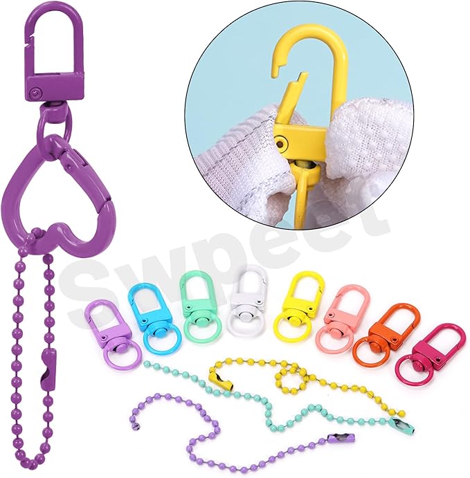 Swpeet 102Pcs 8Colors Swivel Lobster Claw Clasps with O-Shaped Keychain Clips, Open Jump Rings and Ball Chains Assortment Kit, Metal Carabiner Keychain Clip for Connecting and DIY Craft Making