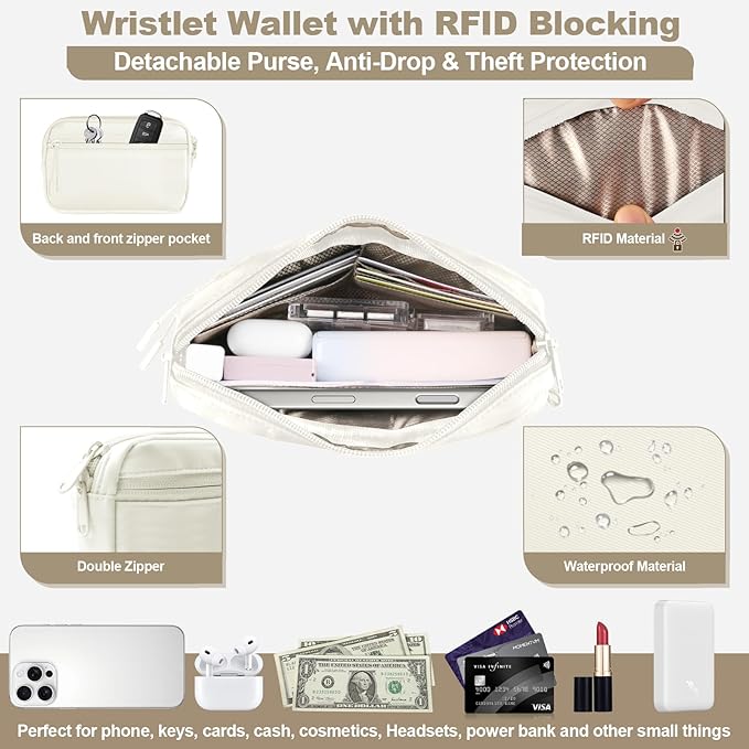 Phone Strap Crossbody, Clip and Go Strap for Phone with Wallet Crossbody, Adjustable Phone Lanyard Belt Strap with Detachable RFID Wristlet Wallet (XL-Cream)