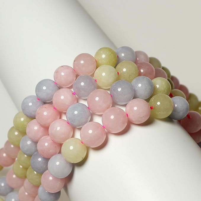 MJDCB Stone Beads 10mm 35pcs Round Morganite Color Jade Loose Gemstone Bead Charms for Jewelry Making Bracelet Necklace Earring Pendant