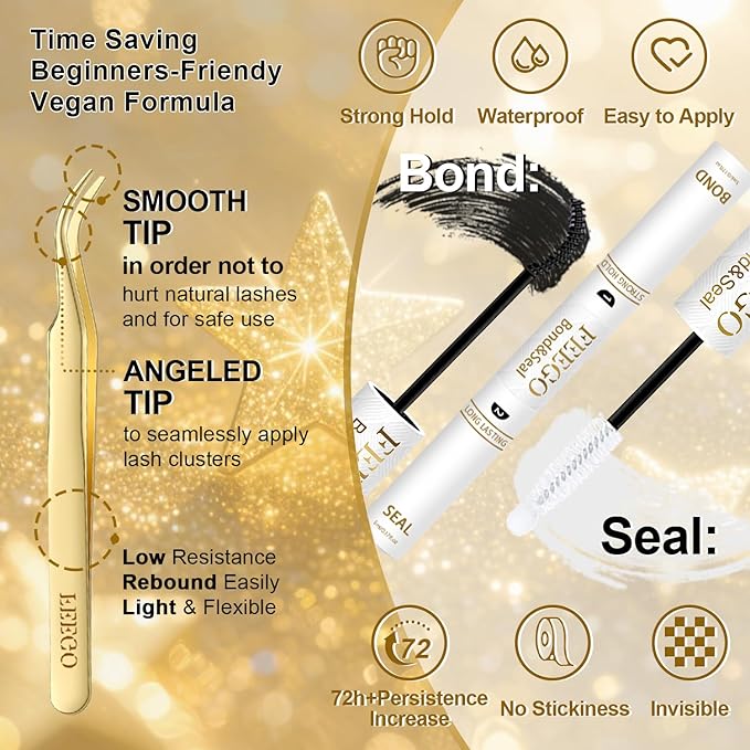 FEEGO Eyelash Extensions Kit Lash Clusters DIY Lash 280pcs 9-16mm Individual Lashes Clusters 20D 30D D Curl Eyelash Extension Kit Individual Lashes, Lash Bond, Seal Glue, Remover (2030D Charming Kit)