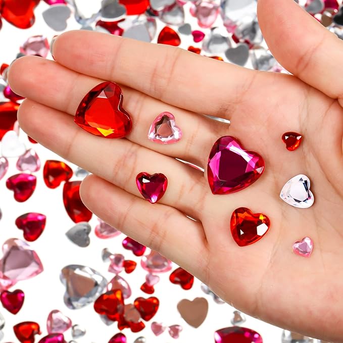 Chuangdi 516 Pcs Acrylic Rhinestone Crystal Gems Rhinestone Flat Back 18mm/12mm/10mm/6mm for Valentine's Day Wedding Decoration DIY Clothes Shoes Jewelry Making Crafts(Sweet Color,Heart)