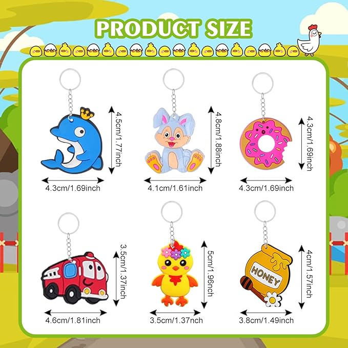 50 PCS Keychains Bulk Cute Key Chain for Classroom Prizes Rewards Students Incentives Birthday Holiday Gifts Party Favors Keyrings for Kids
