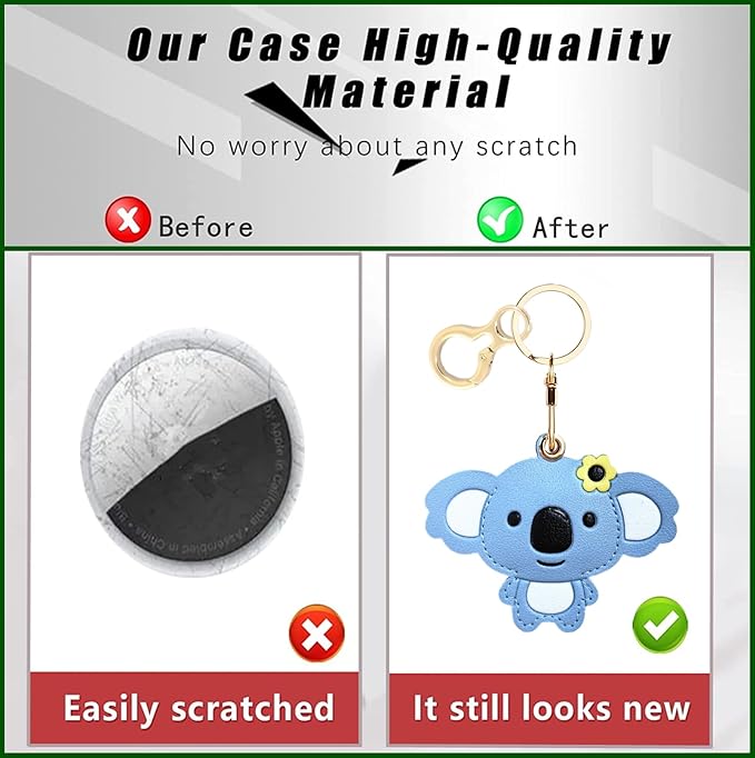 Leather Keychain Holder Case Compatible with AirTag,Cute Protective Cover with Keyring,Anti-Scratch Finder GPS Tracker Case for Wallet Keys,Bag,Pets(Koala Blue)