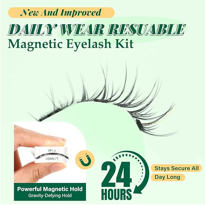 KEYYOU Reusable Magnetic Eyelashes 2 Pair with Applicator No Glue Needed 3D Natural Magnetic Lashes, Easy to Apply & Long Lasting for Daily Use & Events(A05+A05)