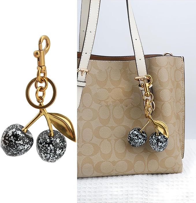 Cherry Keychain for Purse - Resin Alloy Silver Cherry Bag Charm，Cute Fruit Accessory for Women/Gift/Home/Car