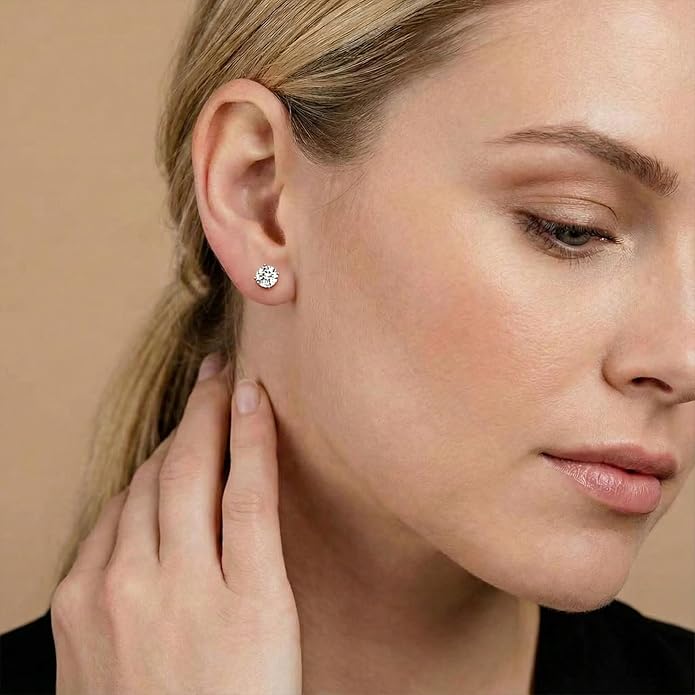 Moissanite Earrings for Women，D Color VVS1 Clarity Lab Created Gemston Men Studs S925 Sterling Silver Plated 18k White Gold Hypoallergenic Jewelry