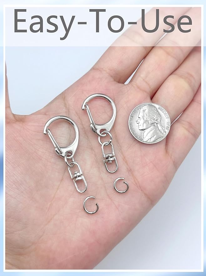 50Pcs Lobster Claw Clasps for Keychain Clip, Swivel Snap Hooks Silver Key Chain Rings DIY Making Kit for Crafts
