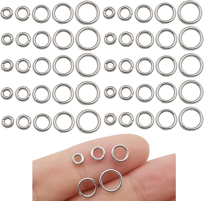 WOCRAFT 1000 Pcs Mix 4mm 5mm 6mm 7mm 8mm Stainless Steel Jump Rings for Jewelry Making, Necklaces, Bracelets, Earrings, Keychains, DIY Craft