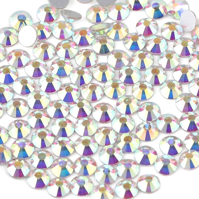 Beadsland 1440pcs Flat Back Crystal Rhinestones Round Gems for Nail Art and Craft Glue Fix, CrystalAB, SS8, 2.3-2.5mm
