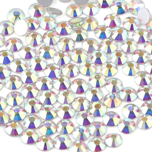 beadsland Flat Back Crystal Rhinestones Round Gems for Nail Art and Craft Glue Fix, CrystalAB (6.4-6.6mm) SS30/288pcs