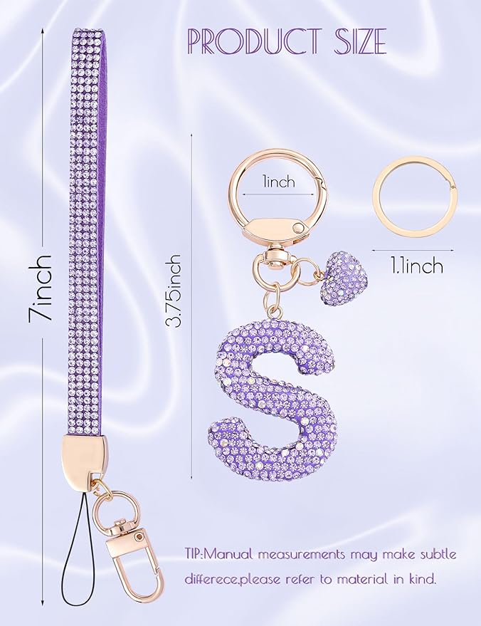 Initial Keychain for Women Girls,Bling Letter Key chain Initial with Heart,Pink Keychain Charms for Backpack Handbag