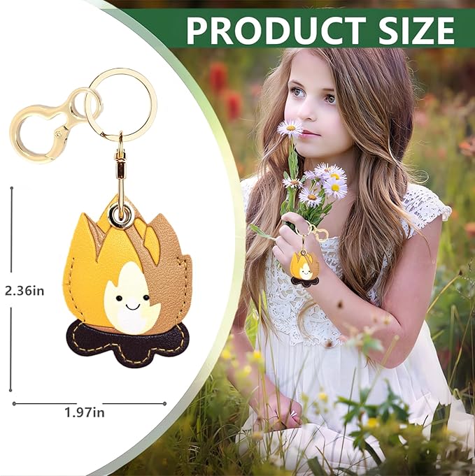 Leather Keychain Holder Case Compatible with AirTag,Cute Protective Cover with Keyring,Anti-Scratch Finder GPS Tracker Case for Wallet Keys,Bag,Pets(Bonfire Yellow)